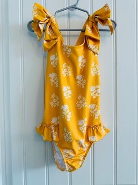 SweetHoney Yellow Floral Bow Ruffle One-Piece Swimsuit